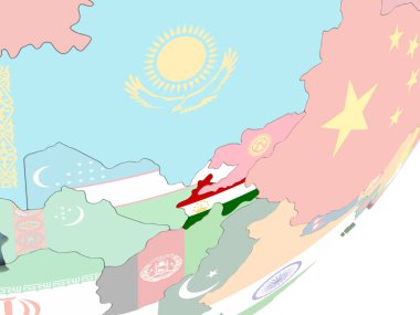 Tacikistan Illustration katıştırılmış bayrak ile siyasi dünya üzerinde. 3D çizim.