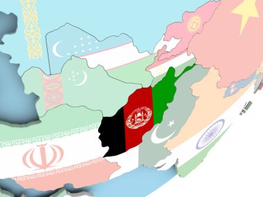 Afganistan Illustration katıştırılmış bayrak ile siyasi dünya üzerinde. 3D çizim.