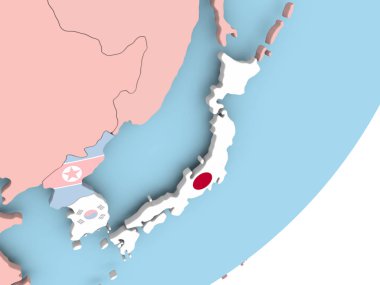 Japonya resmi katıştırılmış bayrak ile siyasi dünya üzerinde. 3D çizim.