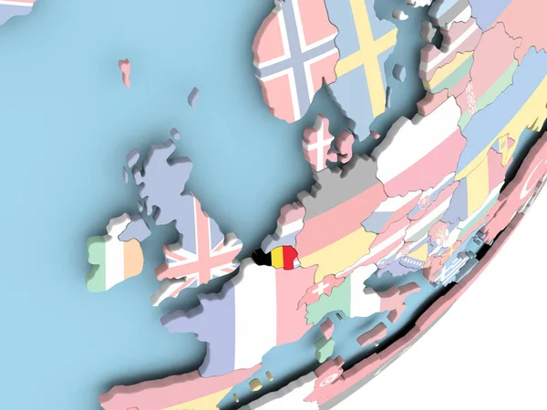 Ілюстрація Бельгії Політичні Глобусом Допомогою Вбудованих Прапор Ілюстрація — стокове фото