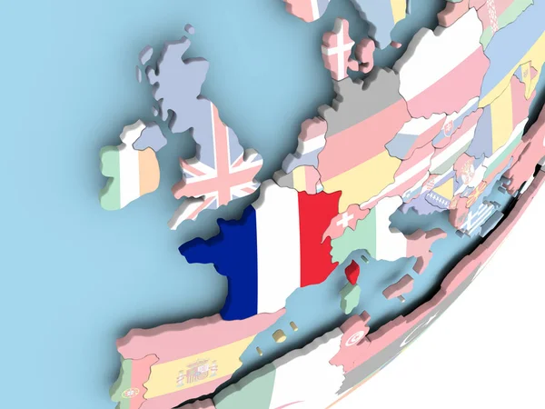 Illustrazione Della Francia Sul Globo Politico Con Bandiera Incorporata Illustrazione — Foto Stock