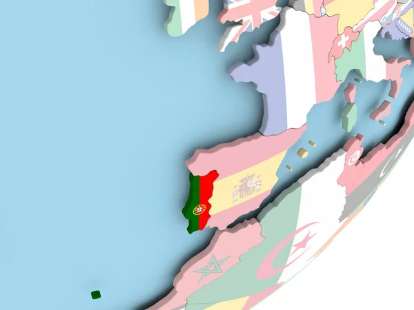 葡萄牙的嵌入式旗政治地球仪上的插图 — 图库照片