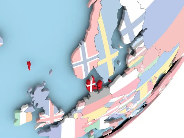 Danimarka Resmi Katıştırılmış Bayrak Ile Siyasi Dünya Üzerinde Çizim — Stok fotoğraf