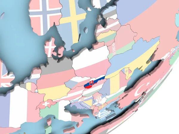 斯洛伐克的嵌入式旗政治地球仪上的插图 — 图库照片
