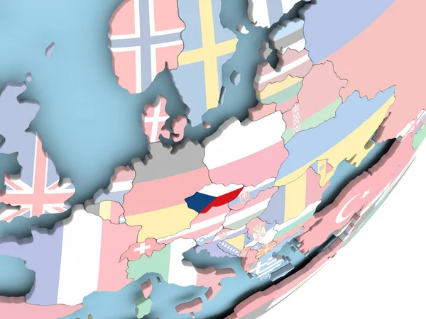 Çek Cumhuriyeti Resmi Katıştırılmış Bayrak Ile Siyasi Dünya Üzerinde Çizim — Stok fotoğraf