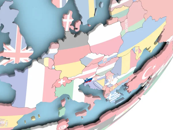 Illustrazione Della Slovenia Sul Globo Politico Con Bandiera Incorporata Illustrazione — Foto Stock