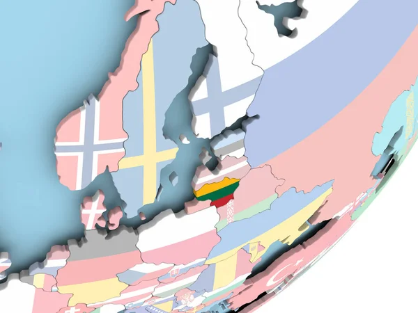 立陶宛的政治地球与嵌入式国旗上的插图 — 图库照片