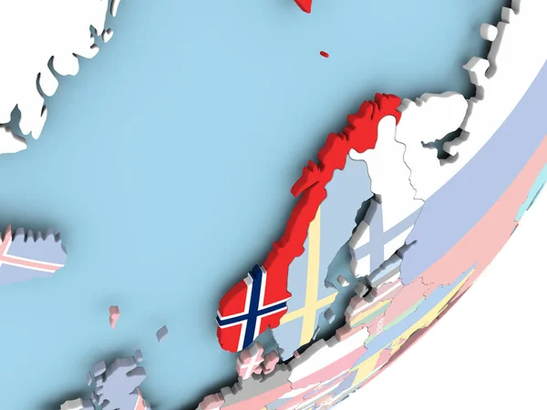 Norveç Illustration Katıştırılmış Bayrak Ile Siyasi Dünya Üzerinde Çizim — Stok fotoğraf