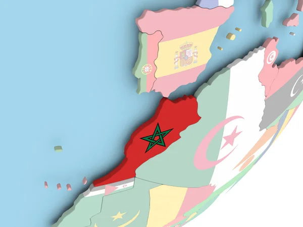 Illustration Maroc Sur Globe Politique Avec Drapeau Intégré Illustration — Photo