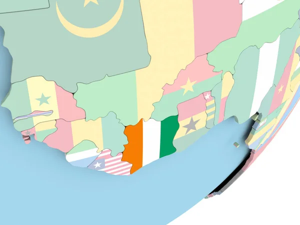 Ілюстрація Кот Івуару Політичні Глобусом Допомогою Вбудованих Прапор Ілюстрація — стокове фото