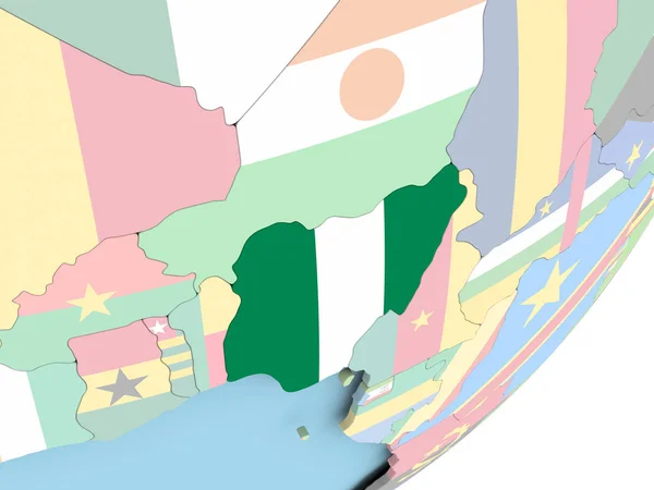 Ilustración Nigeria Mundo Político Con Bandera Incrustada Ilustración —  Fotos de Stock