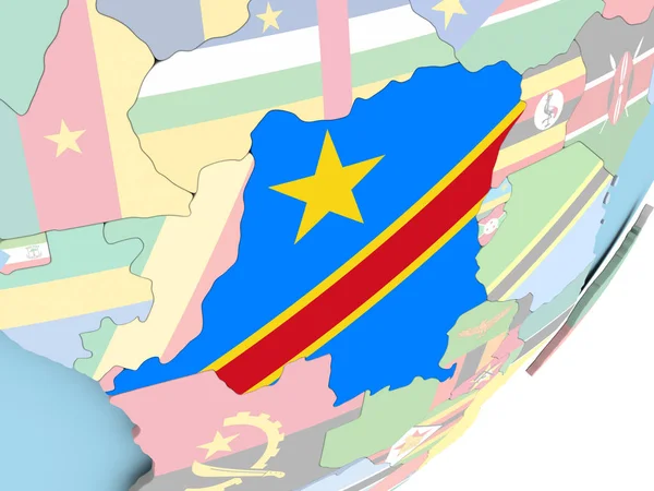 Ilustración República Democrática Del Congo Mundo Político Con Bandera Incrustada —  Fotos de Stock