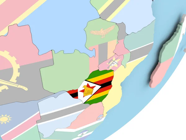 津巴布韦的嵌入式旗政治地球仪上的插图 — 图库照片