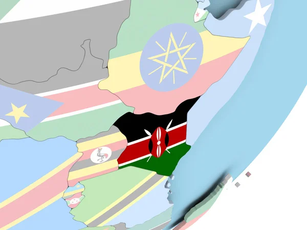 Illustrazione Del Kenya Sul Globo Politico Con Bandiera Incorporata Illustrazione — Foto Stock