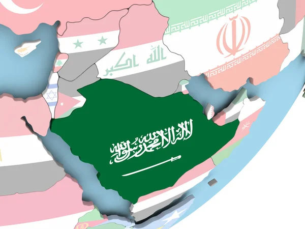 Illustration Arabie Saoudite Sur Globe Politique Avec Drapeau Intégré Illustration — Photo
