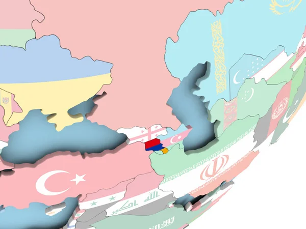 亚美尼亚的嵌入式旗政治地球仪上的插图 — 图库照片