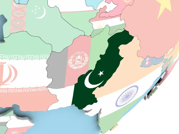 Illustration Von Pakistan Auf Politischem Globus Mit Eingebetteter Flagge Illustration — Stockfoto