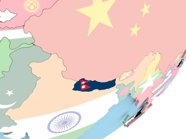 Ілюстрація Непал Політичні Глобусом Допомогою Вбудованих Прапор Ілюстрація — стокове фото