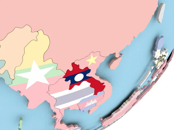 Иллюстрация Лаоса Политическом Глобусе Встроенным Флагом Иллюстрация — стоковое фото