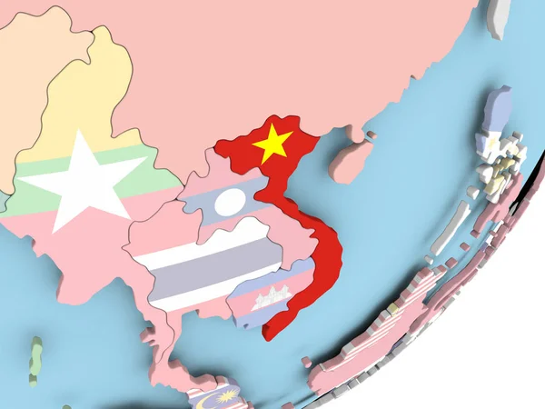 Illustration Von Vietnam Auf Politischem Globus Mit Eingebetteter Flagge Illustration — Stockfoto