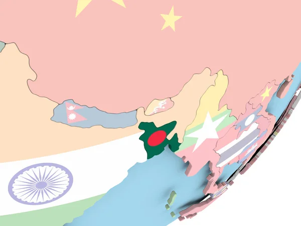Ilustracja Bangladeszu Globus Polityczny Flagą Osadzonych Ilustracja — Zdjęcie stockowe