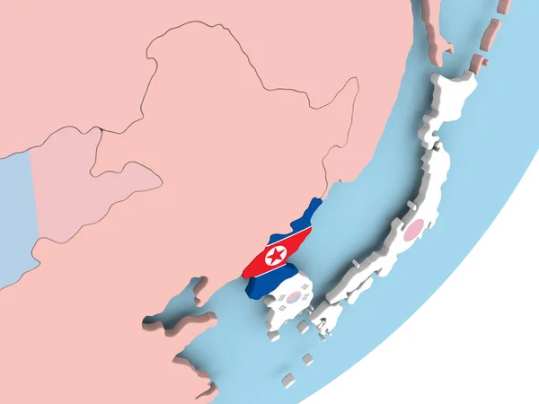 Ilustracja Korei Północnej Globus Polityczny Flagą Osadzonych Ilustracja — Zdjęcie stockowe