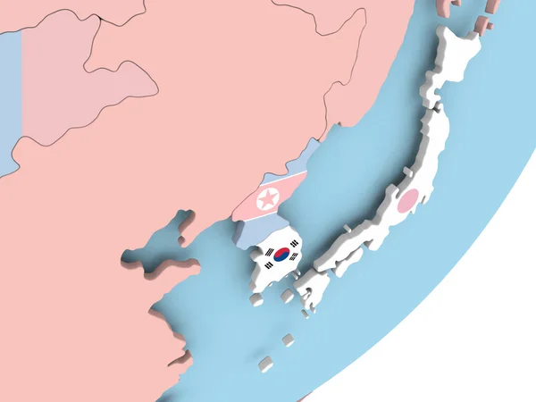 Ilustración Corea Del Sur Mundo Político Con Bandera Incrustada Ilustración — Foto de Stock