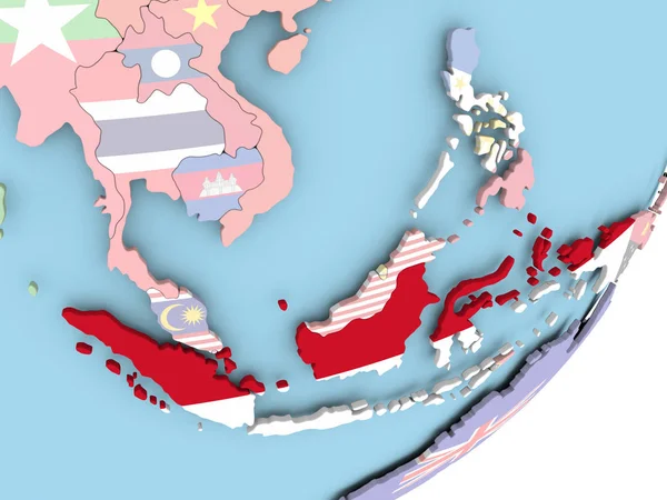 Illustrazione Dell Indonesia Sul Globo Politico Con Bandiera Incorporata Illustrazione — Foto Stock