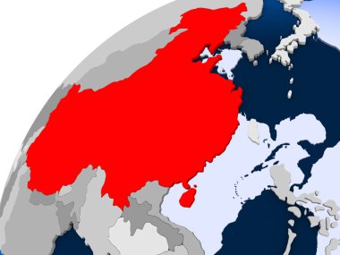 Çin görünür ülke sınırları ve şeffaf okyanuslar ile basit siyasi dünya üzerinde. 3D çizim.