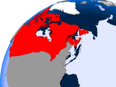 Kanada görünür ülke sınırları ve şeffaf okyanuslar ile basit siyasi dünya üzerinde. 3D çizim.