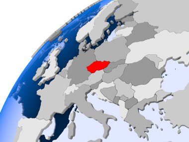 Çek Cumhuriyeti görünür ülke sınırları ve şeffaf okyanuslar ile basit siyasi dünya üzerinde. 3D çizim.