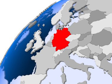 Almanya görünür ülke sınırları ve şeffaf okyanuslar ile basit siyasi dünya üzerinde. 3D çizim.