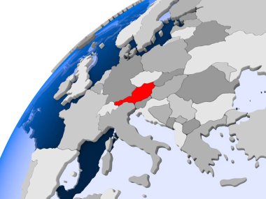 Avusturya görünür ülke sınırları ve şeffaf okyanuslar ile basit siyasi dünya üzerinde. 3D çizim.