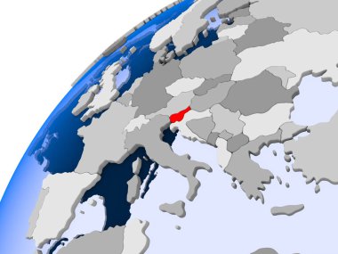 Slovenya görünür ülke sınırları ve şeffaf okyanuslar ile basit siyasi dünya üzerinde. 3D çizim.