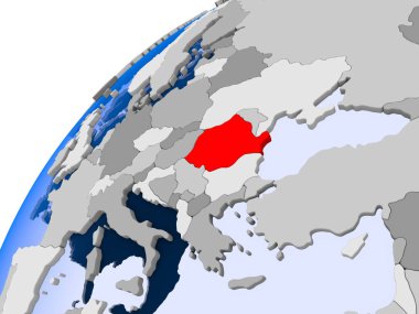 Romanya görünür ülke sınırları ve şeffaf okyanuslar ile basit siyasi dünya üzerinde. 3D çizim.