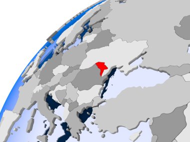 Moldova görünür ülke sınırları ve şeffaf okyanuslar ile basit siyasi dünya üzerinde. 3D çizim.
