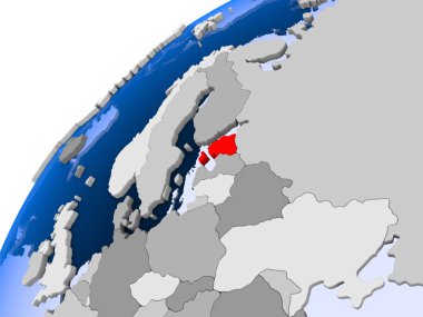 Estonya görünür ülke sınırları ve şeffaf okyanuslar ile basit siyasi dünya üzerinde. 3D çizim.