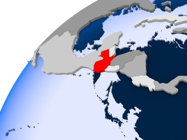 Guatemala görünür ülke sınırları ve şeffaf okyanuslar ile basit siyasi dünya üzerinde. 3D çizim.