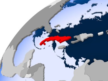 Küba görünür ülke sınırları ve şeffaf okyanuslar ile basit siyasi dünya üzerinde. 3D çizim.