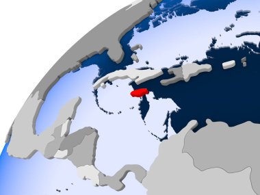 Jamaika görünür ülke sınırları ve şeffaf okyanuslar ile basit siyasi dünya üzerinde. 3D çizim.