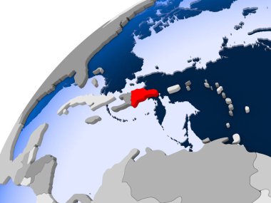 Dominik Cumhuriyeti görünür ülke sınırları ve şeffaf okyanuslar ile basit siyasi dünya üzerinde. 3D çizim.