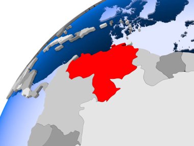 Venezuela görünür ülke sınırları ve şeffaf okyanuslar ile basit siyasi dünya üzerinde. 3D çizim.