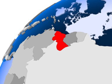 Guyana görünür ülke sınırları ve şeffaf okyanuslar ile basit siyasi dünya üzerinde. 3D çizim.