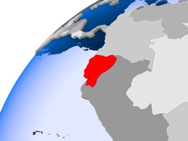 Ekvador görünür ülke sınırları ve şeffaf okyanuslar ile basit siyasi dünya üzerinde. 3D çizim.