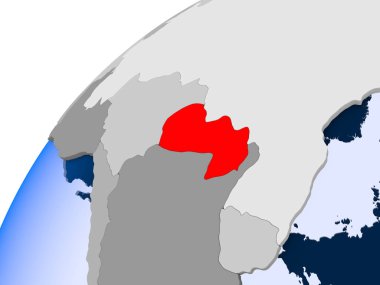 Paraguay görünür ülke sınırları ve şeffaf okyanuslar ile basit siyasi dünya üzerinde. 3D çizim.