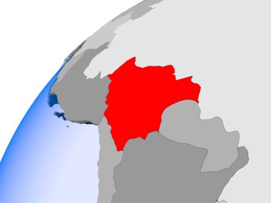 Bolivya görünür ülke sınırları ve şeffaf okyanuslar ile basit siyasi dünya üzerinde. 3D çizim.