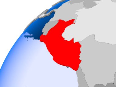 Peru görünür ülke sınırları ve şeffaf okyanuslar ile basit siyasi dünya üzerinde. 3D çizim.