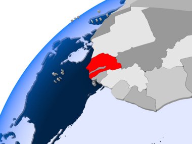 Senegal görünür ülke sınırları ve şeffaf okyanuslar ile basit siyasi dünya üzerinde. 3D çizim.