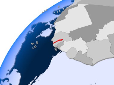 Gambiya görünür ülke sınırları ve şeffaf okyanuslar ile basit siyasi dünya üzerinde. 3D çizim.