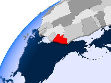 Liberya görünür ülke sınırları ve şeffaf okyanuslar ile basit siyasi dünya üzerinde. 3D çizim.